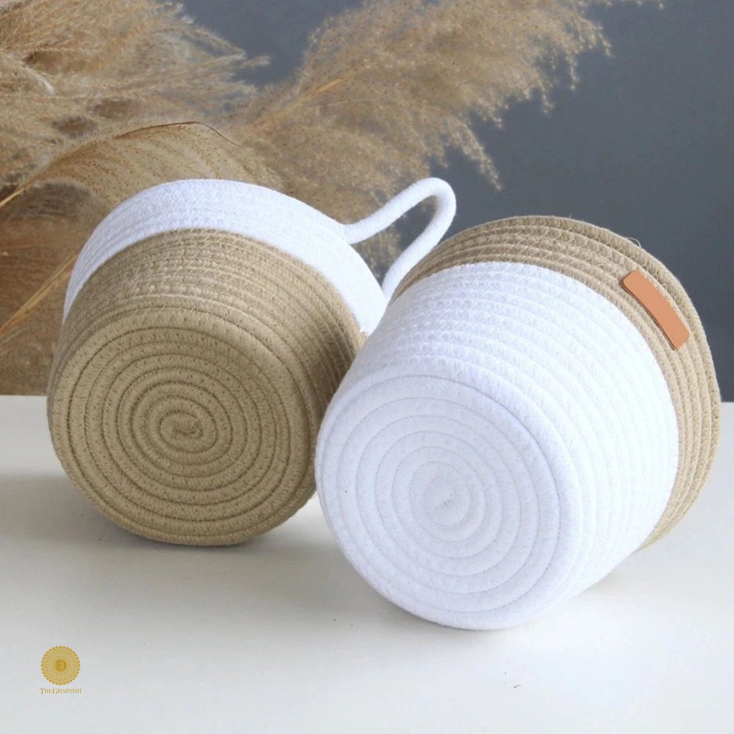 White and brown wall hanging basket by TheGharnish, crafted for stylish organization and decorative wall storage.