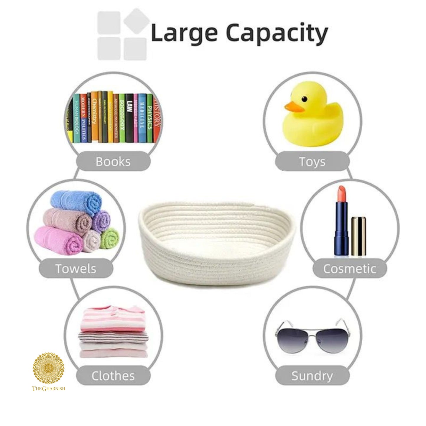Set of three white storage organizer baskets by TheGharnish, versatile baskets for organizing home or office spaces.