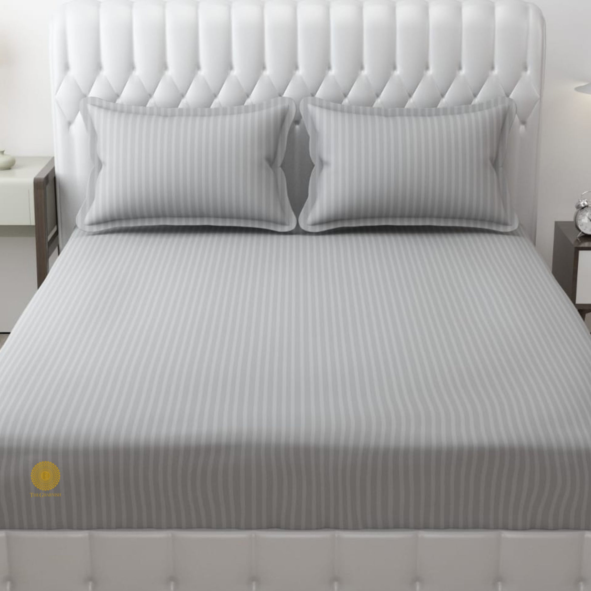 Strip Fitted Bedsheet or Mattress Cover - The Gharnish - A Unit of Satkala Creations