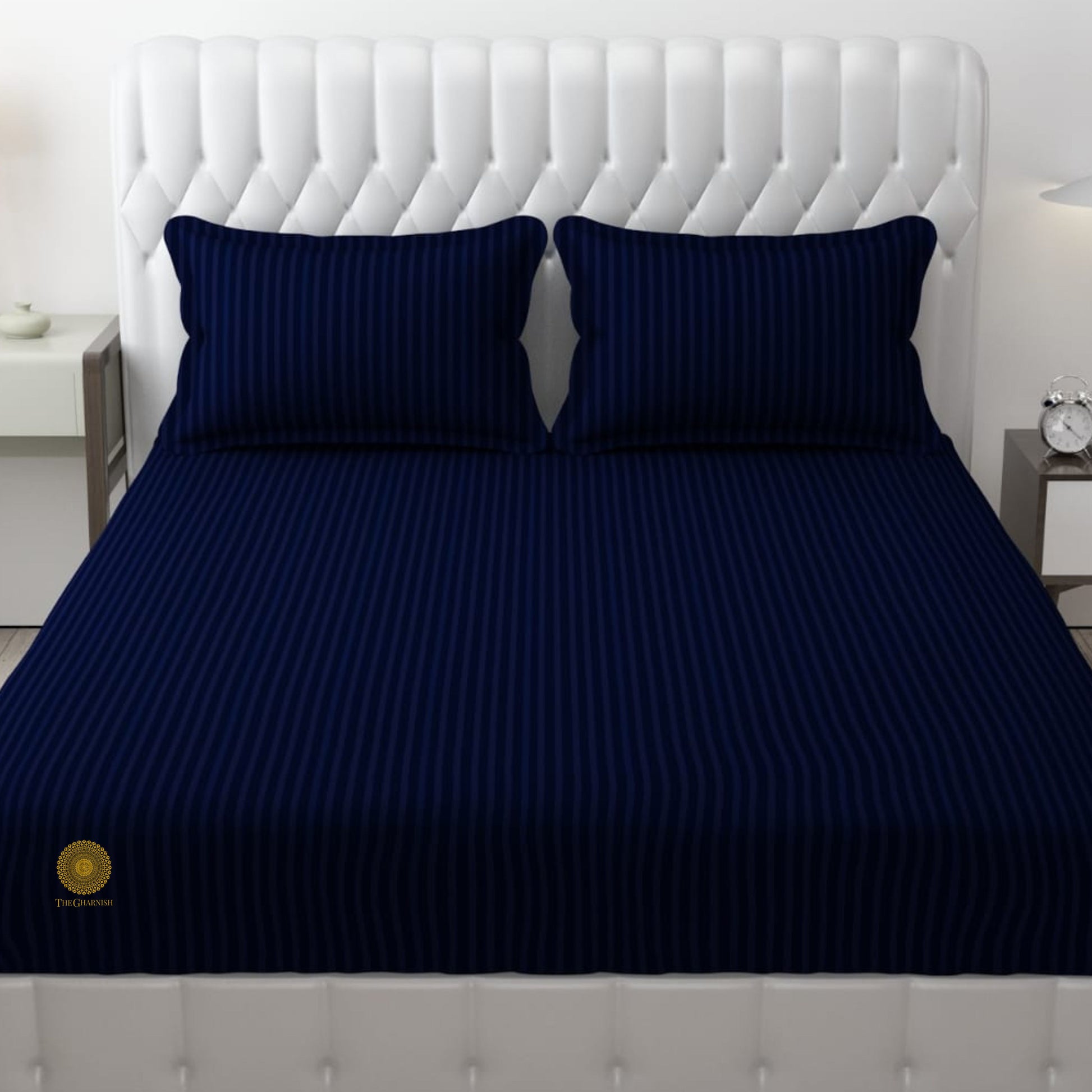 Strip Fitted Bedsheet or Mattress Cover - The Gharnish - A Unit of Satkala Creations