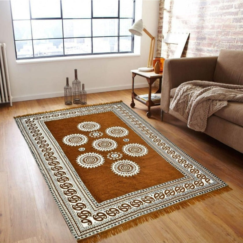 Red Chennile Panel Design Carpet by TheGharnish featuring intricate textile patterns and plush texture for elegant home decor.