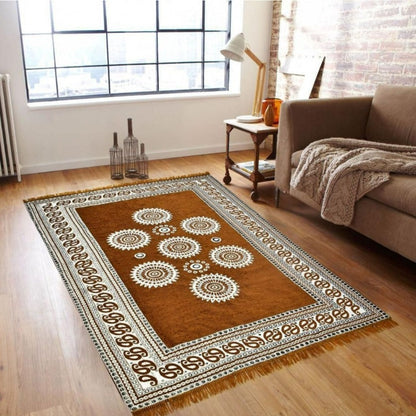 Red Chennile Panel Design Carpet by TheGharnish featuring intricate textile patterns and plush texture for elegant home decor.