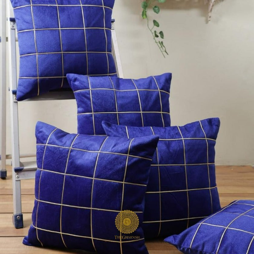 Golden Fabric Cushion Covers - Set of 5 - The Gharnish - A Unit of Satkala Creations