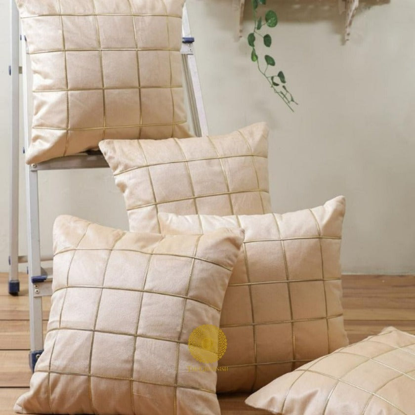 Golden Fabric Cushion Covers - Set of 5 - The Gharnish - A Unit of Satkala Creations