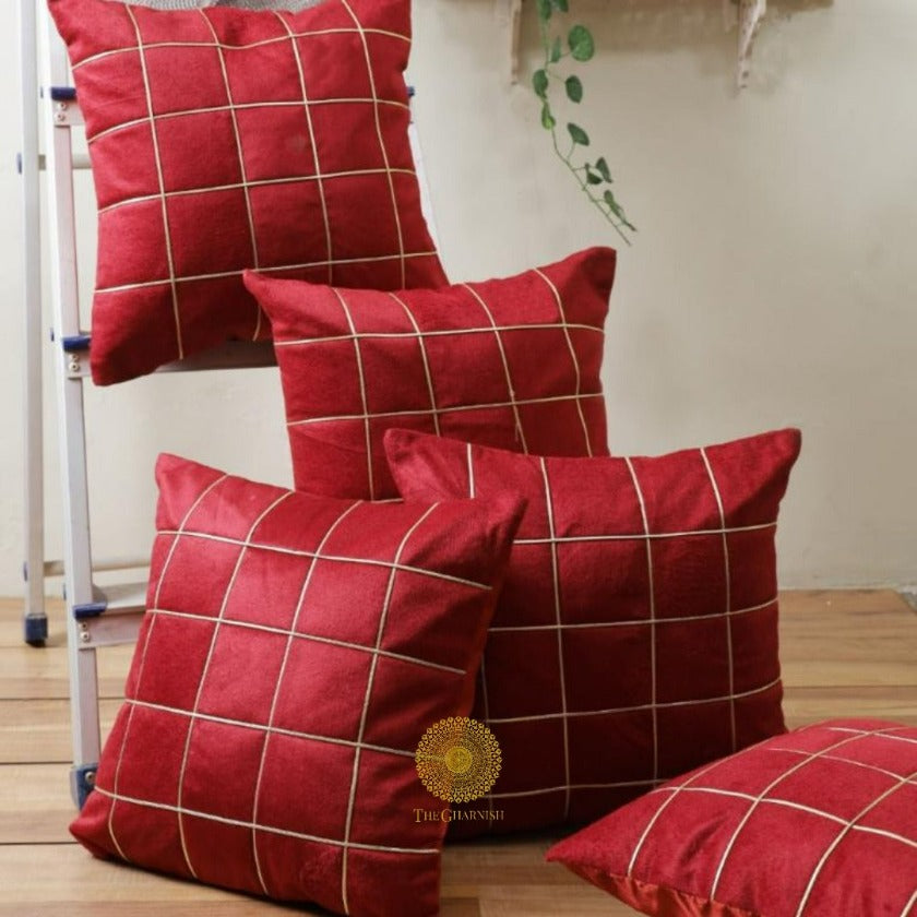 Golden Fabric Cushion Covers - Set of 5 - The Gharnish - A Unit of Satkala Creations