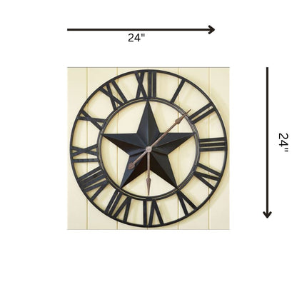 Roman Star Metallic Wall Clock with 24-inch diameter, featuring a stylish metallic finish and bold Roman numeral design.