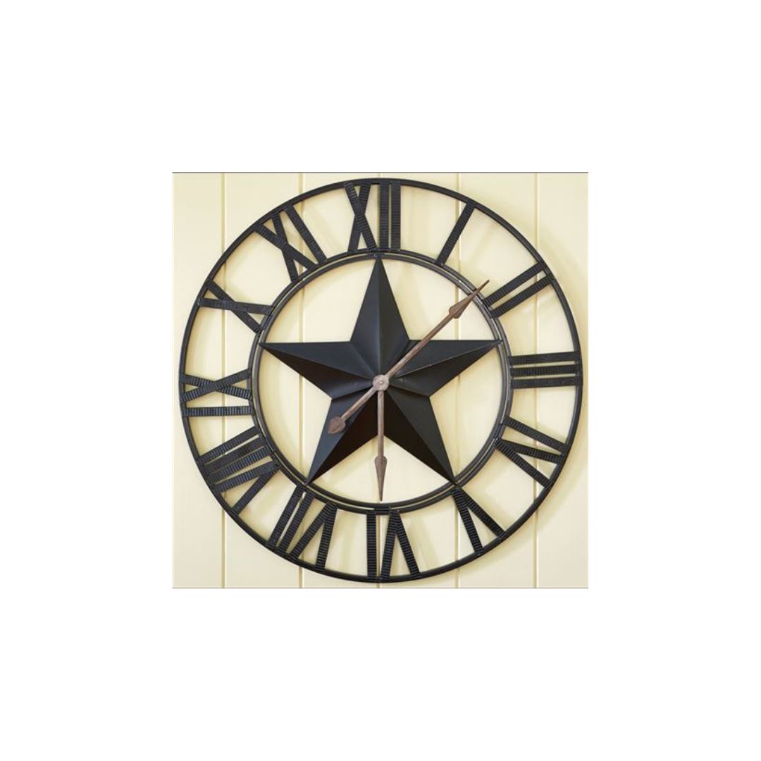 Roman Star metallic wall clock by TheGharnish, 24-inch diameter with a stylish metallic finish and Roman numeral design.