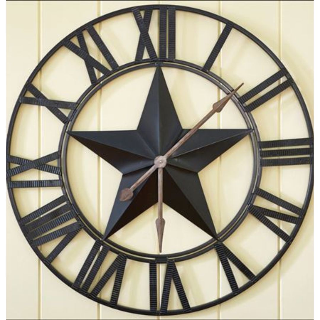 Roman Star Metallic Wall Clock by TheGharnish, 24-inch diameter, featuring a stylish metallic finish and Roman numeral design.