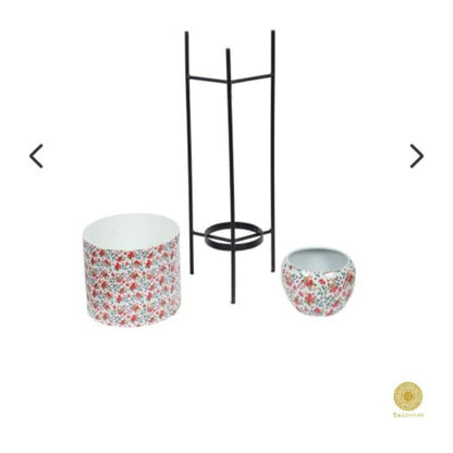 Enemal Print Set of 2 Planter with Stand - The Gharnish - A Unit of Satkala Creations