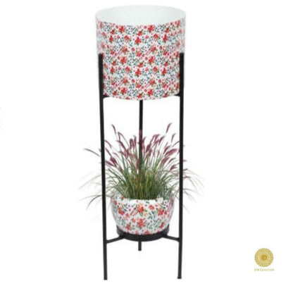 Enemal Print Set of 2 Planter with Stand - The Gharnish - A Unit of Satkala Creations