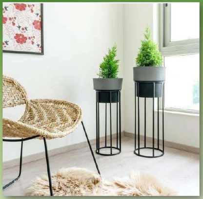 Set of 2 TheGharnish planters with stands, 30 and 25 inches tall, featuring modern design and durable material.