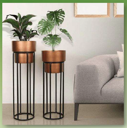 Set of 2 TheGharnish planters with stands, 30 and 25 inches tall, featuring sleek design and sturdy support for indoor or outdoor use.