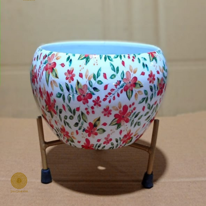 Enamel Coted Table Top Planters With Stand (5 x 6 Inches) - The Gharnish - A Unit of Satkala Creations