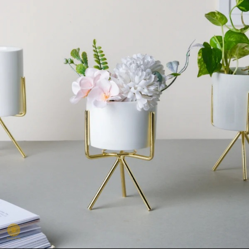 Enamel Printed Planter With Stand (10 x 7 Inches) - The Gharnish - A Unit of Satkala Creations