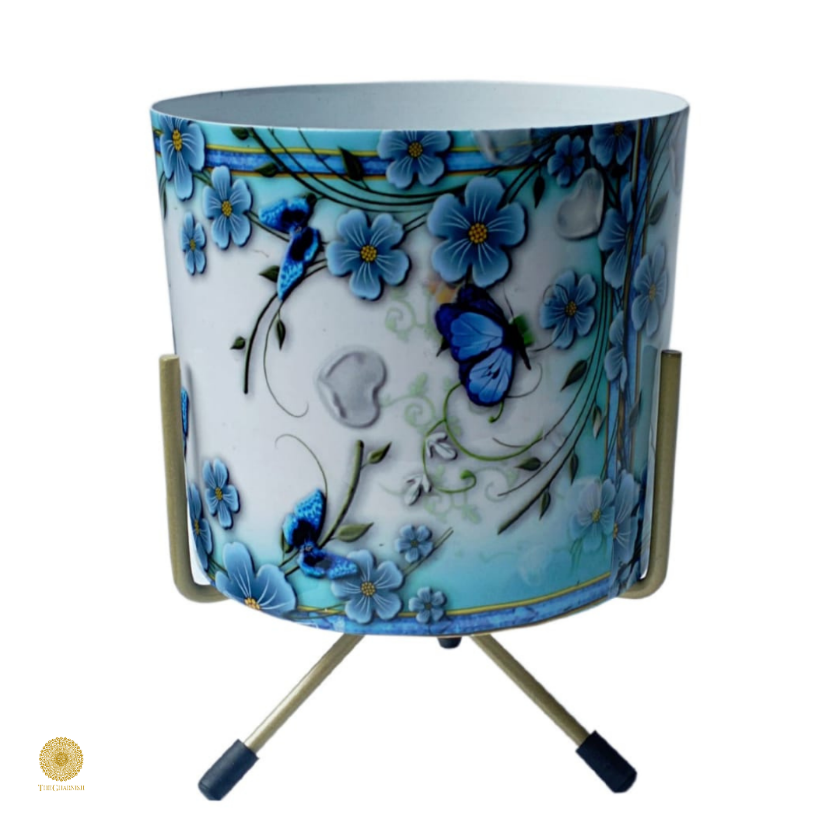 Enamel Printed Planter With Stand (10 x 7 Inches) - The Gharnish - A Unit of Satkala Creations