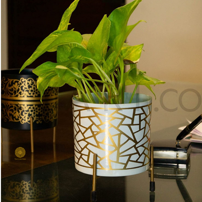 Enamel Printed Planter With Stand (10 x 7 Inches) - The Gharnish - A Unit of Satkala Creations