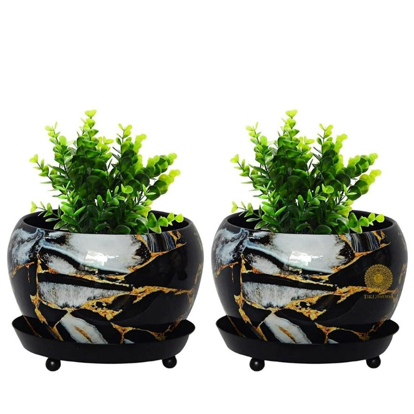 Iron Round Table Top Planter  ( 5 x 6 Inches ) - The Gharnish - A Unit of Satkala Creations