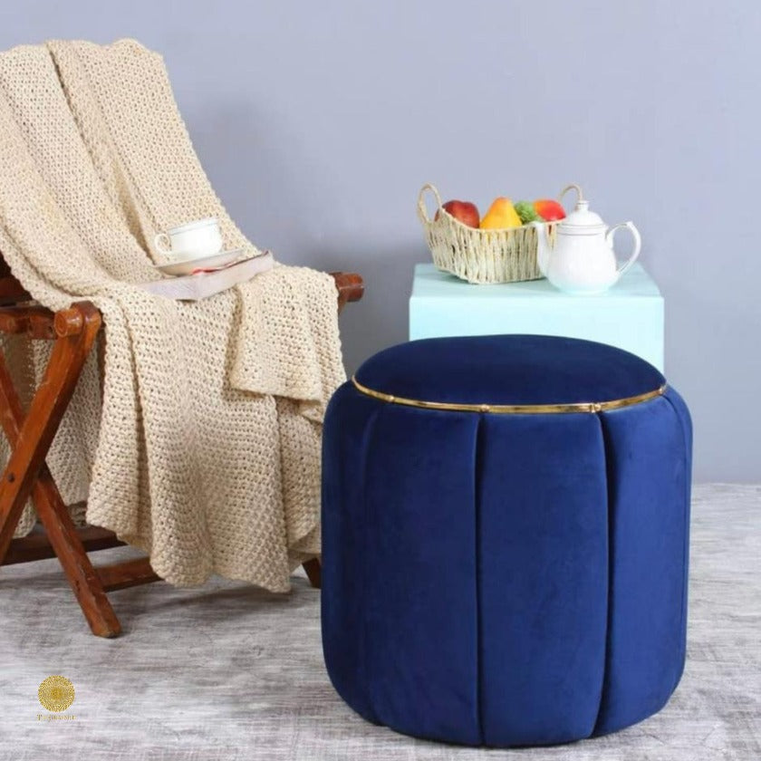 Brown pouf sitting stool from TheGharnish, designed as a dressing table sitting stool, with a soft, cushioned top and compact shape.
