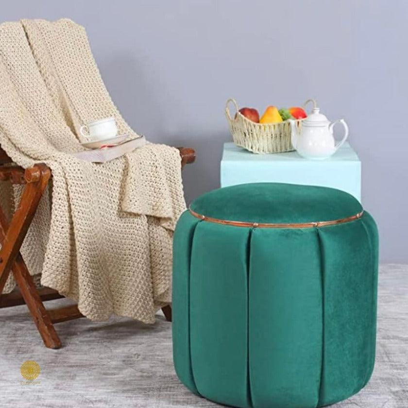 Brown dressing table sitting stool pouf by TheGharnish, featuring soft upholstery and compact design for comfortable seating.