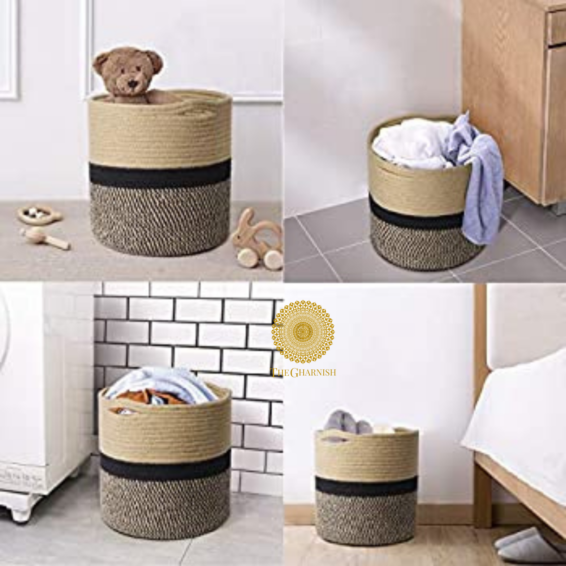 TheGharnish Rope Multipurpose Storage Basket, 10x10 inches, woven rope design for organizing household items.