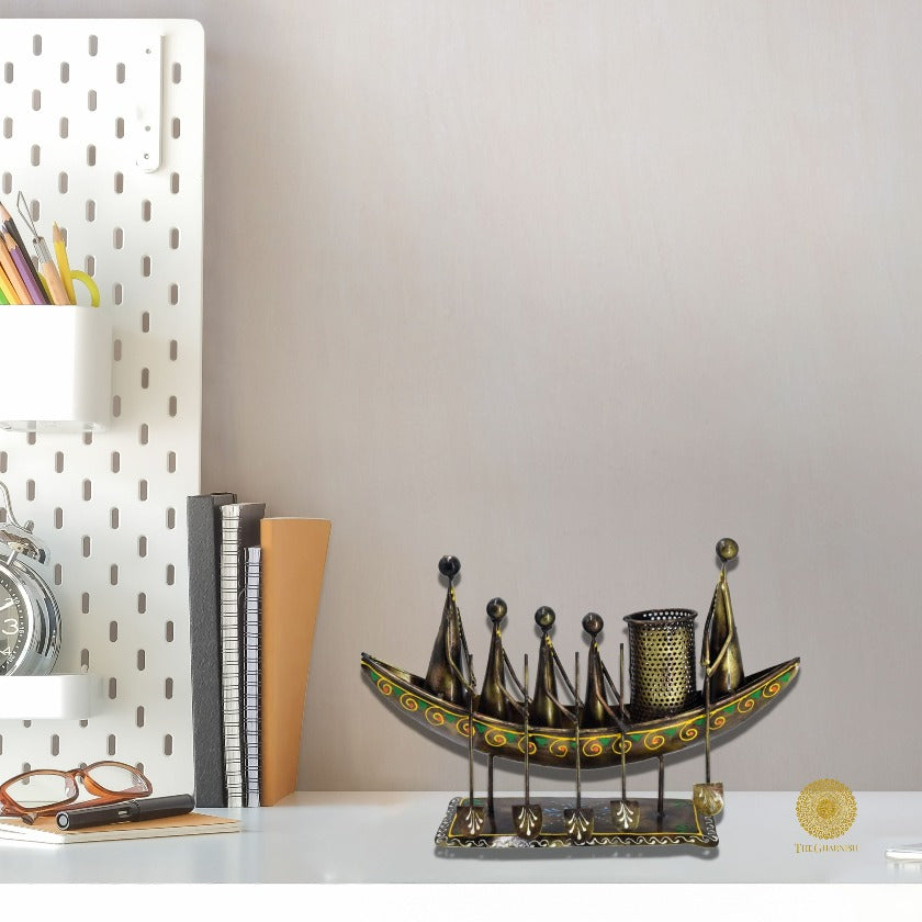 Antique Boat with 5 Men Pen Stand - The Gharnish - A Unit of Satkala Creations