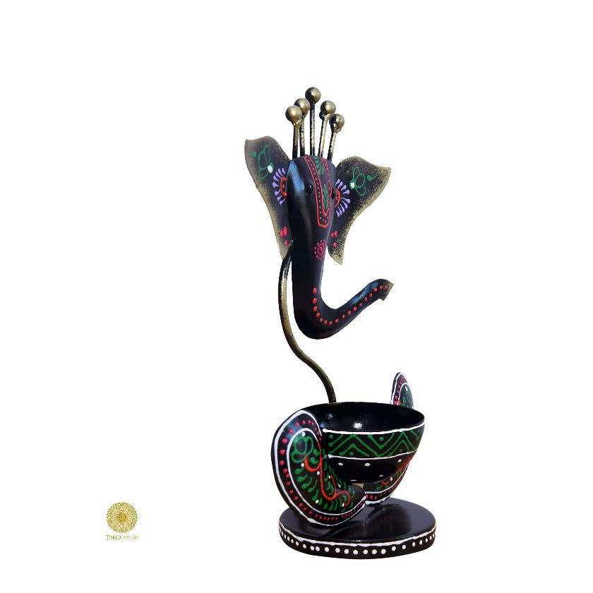 Black Ganesh Metallic Diya - The Gharnish - A Unit of Satkala Creations