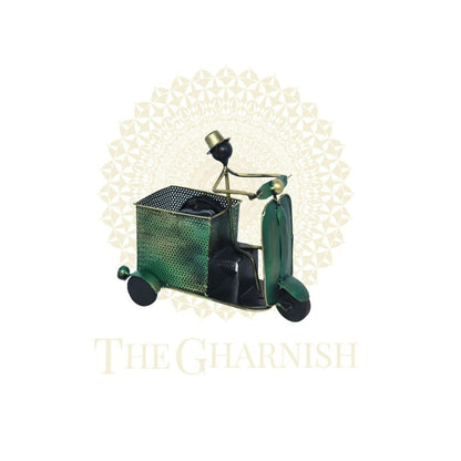 Green Scooter Antique Pen Stand With clock - The Gharnish - A Unit of Satkala Creations
