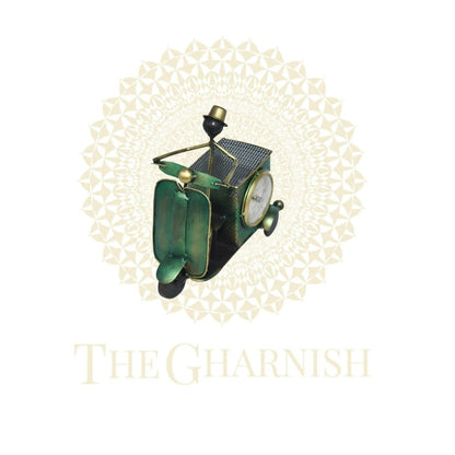 Green Scooter Antique Pen Stand With clock - The Gharnish - A Unit of Satkala Creations