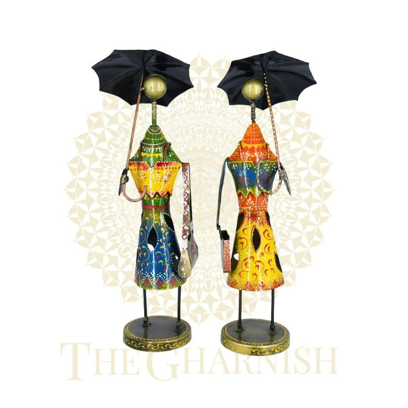 Iron Handcrafted Lady with Umbrella ( Set of 2 ) - The Gharnish - A Unit of Satkala Creations