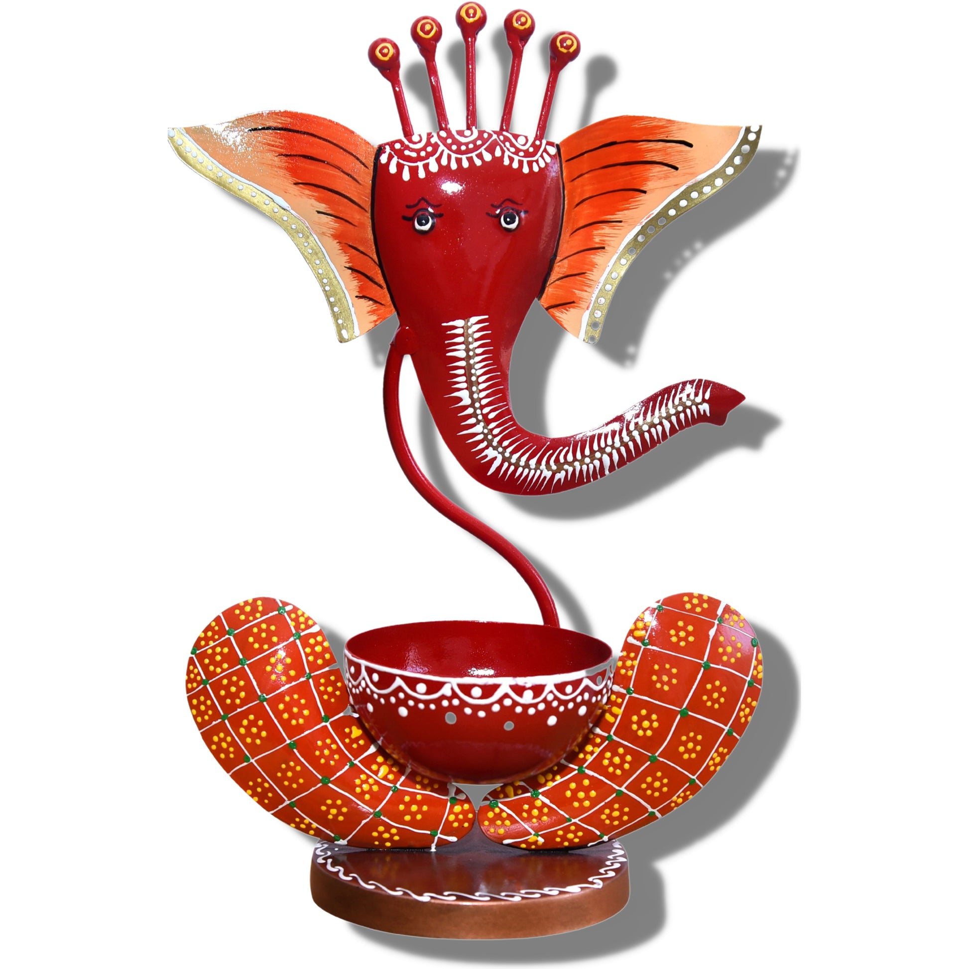 Red Ganesh Metallic Diya - The Gharnish - A Unit of Satkala Creations