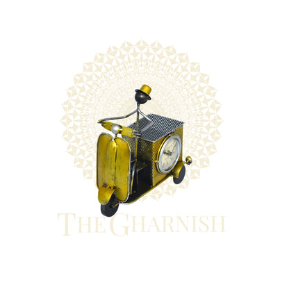 Yellow Scooter Antique Pen Stand With clock - The Gharnish - A Unit of Satkala Creations