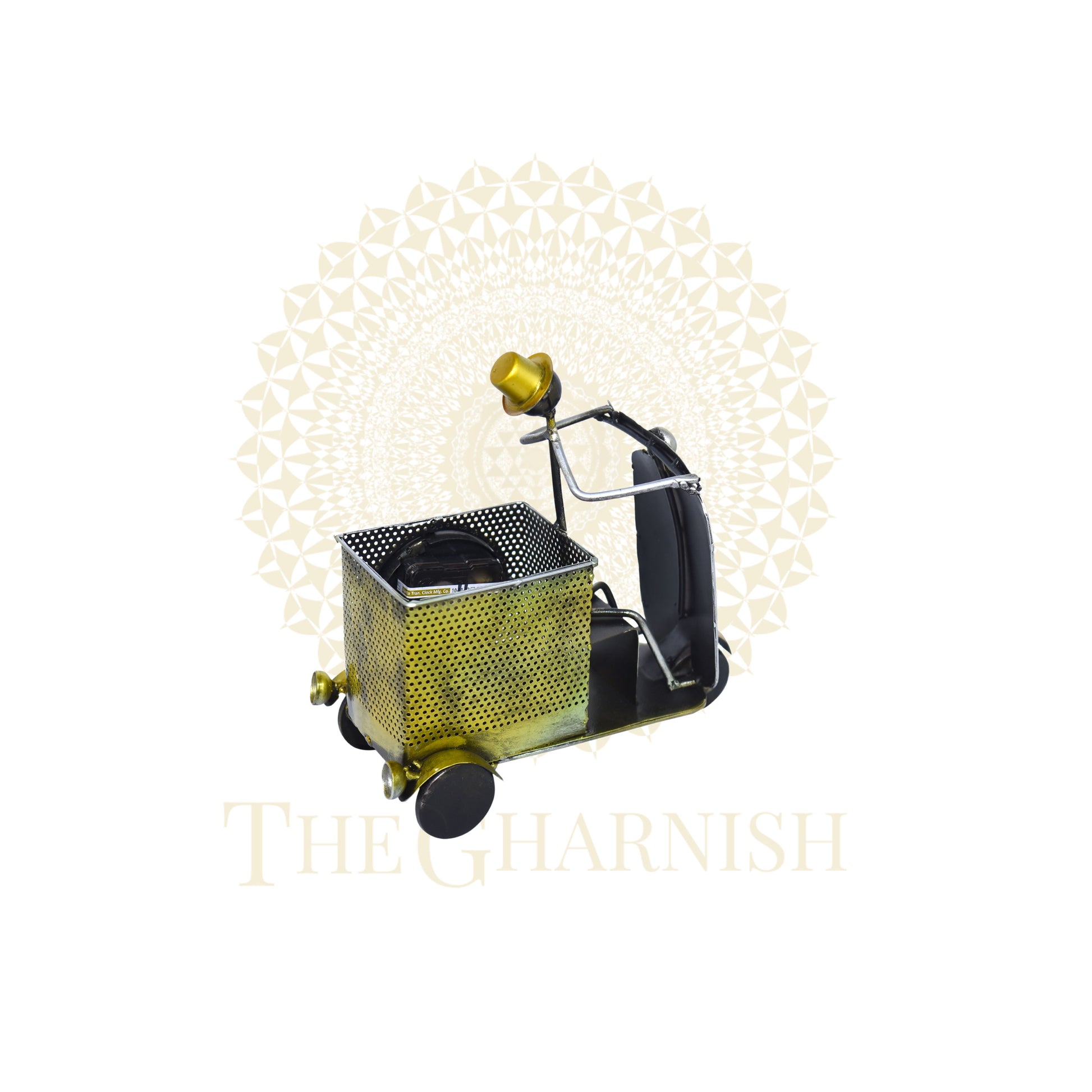Yellow Scooter Antique Pen Stand With clock - The Gharnish - A Unit of Satkala Creations