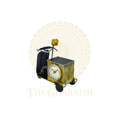 Yellow Scooter Antique Pen Stand With clock - The Gharnish - A Unit of Satkala Creations