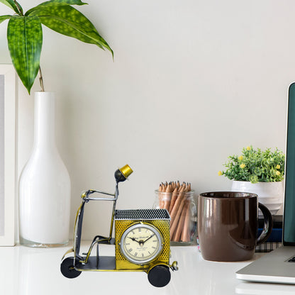 Yellow Scooter Antique Pen Stand With clock - The Gharnish - A Unit of Satkala Creations