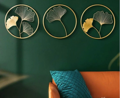 Gold rings wall art panels featuring three leaf designs, each 18x18 inches, by TheGharnish for modern home decor.