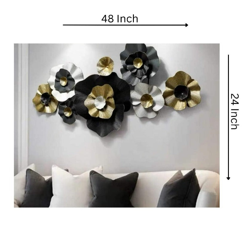 Big Crescent Flower Metallic Wall Art (48x24 Inches) - The Gharnish - A Unit of Satkala Creations