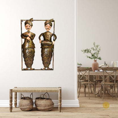 Framed Indian musician wall art by TheGharnish featuring traditional musicians in a decorative wall hanging.