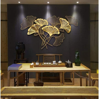 Golden iron leaf wall art by TheGharnish, 48x24 inches, decorative wall hanging with intricate leaf design.