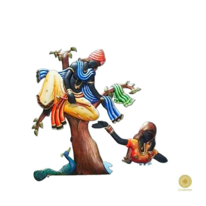Gopi Krishna Leela wall art by TheGharnish, 22 x 24 inches, featuring vibrant traditional Indian artwork of Krishna and Gopi.