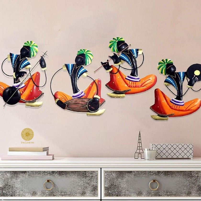 Indian Musician Wall Hanging - Orange & Blue - The Gharnish - A Unit of Satkala Creations