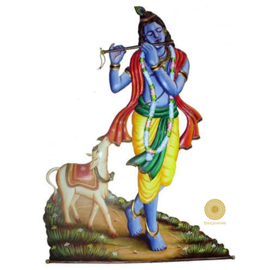 Manmohan Krishna wall art by TheGharnish, 25x19 inches, featuring vibrant traditional Indian artwork on a decorative wall art piece.