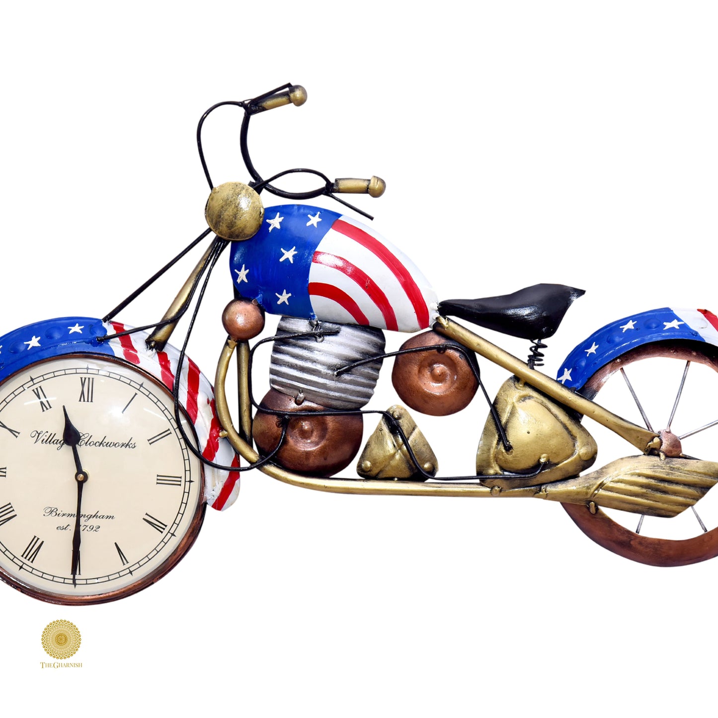 Metallic bike wall art by TheGharnish featuring a sleek, shiny design suitable for modern home decor.