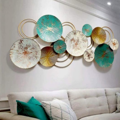 Metallic color wall art by TheGharnish, 48x20 inches, featuring modern geometric metal plates for stylish wall decoration.