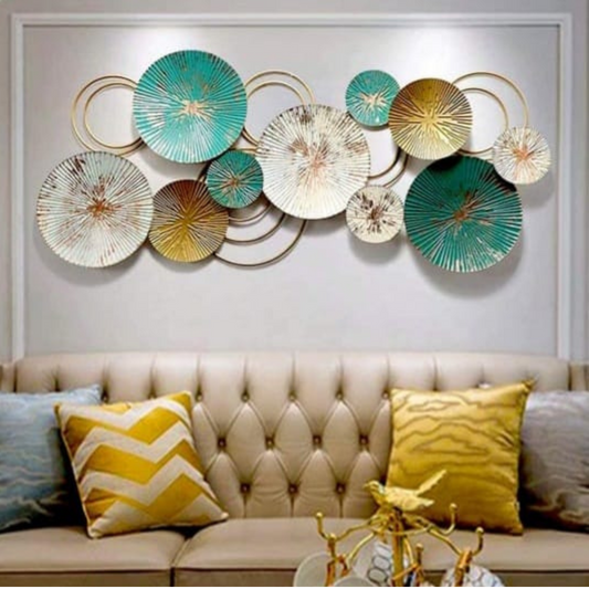 Metallic color plates wall art by TheGharnish, 48x20 inches, featuring modern abstract metal wall decor with shiny metallic finishes.