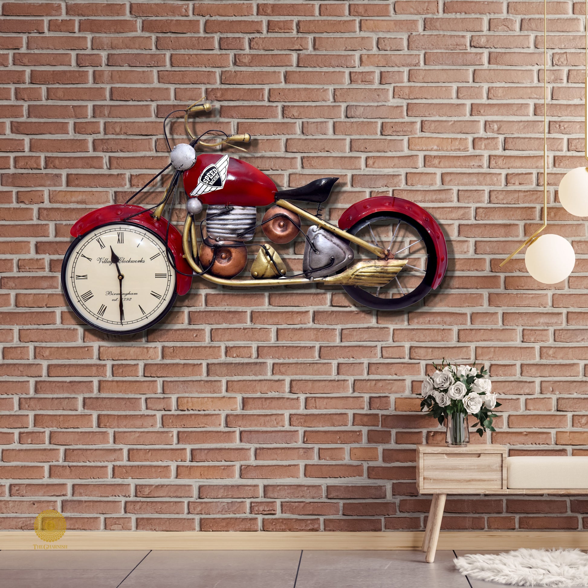 Metallic red bike wall art by TheGharnish, featuring a sleek, modern design suitable for contemporary home decor.