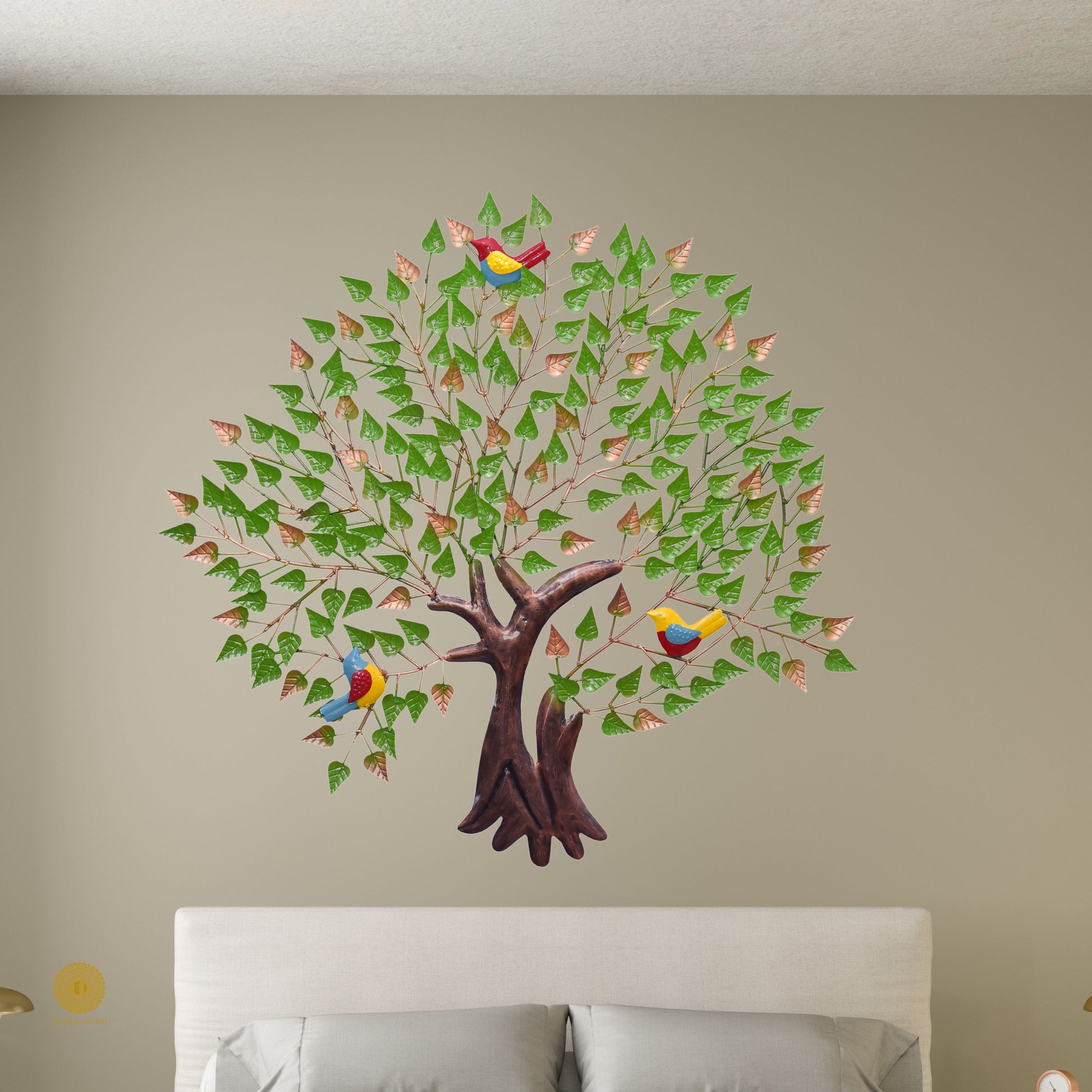 Metallic wall art featuring a tree with birds, decorative wall decor by TheGharnish for modern interior design.