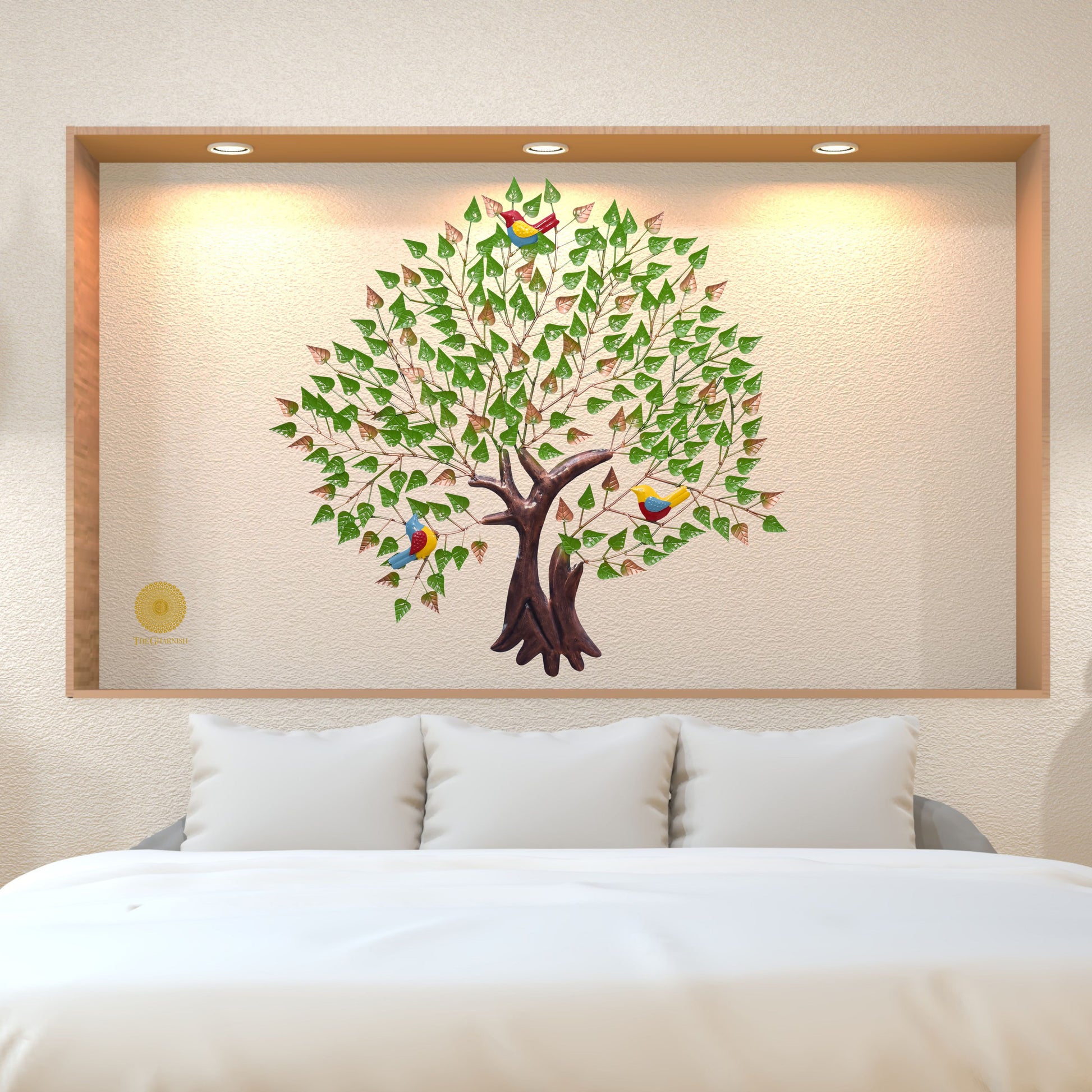Metallic wall art featuring a tree with birds, decorative wall decor by TheGharnish, ideal for modern home interiors.