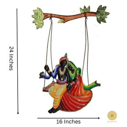 Radha Krishna Jhula wall art, 16x24 inches, vibrant decorative print by TheGharnish featuring traditional spiritual imagery.
