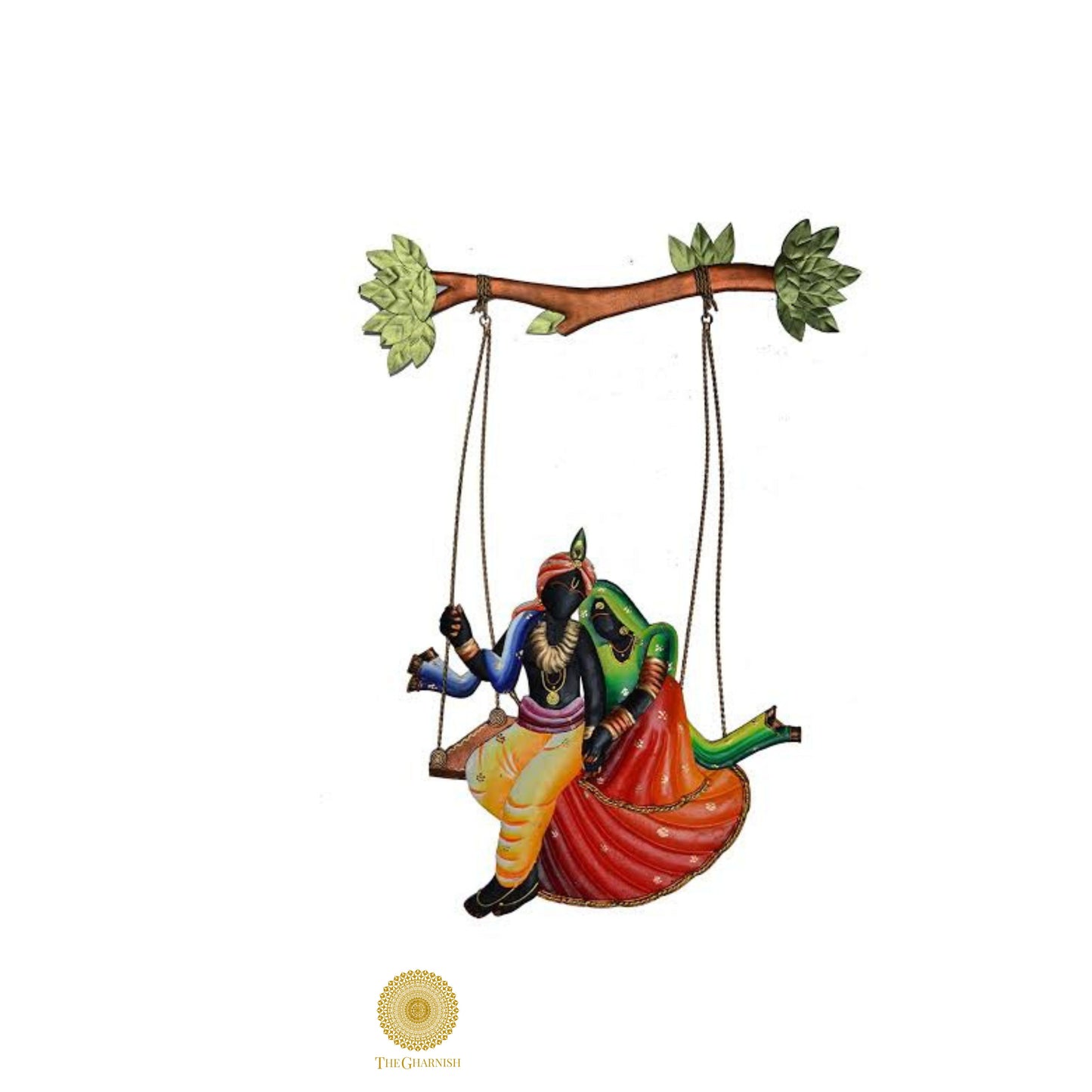 Radha Krishna Jhula wall art in 16x24 inches, featuring detailed traditional artwork for home decor.