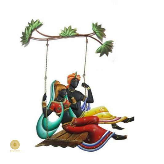 Radha Krishna Jhula wall art by TheGharnish, 18x25 inches, featuring detailed Hindu deity illustration on wall decor.